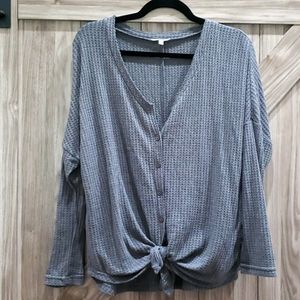 Front tie waffle knit top